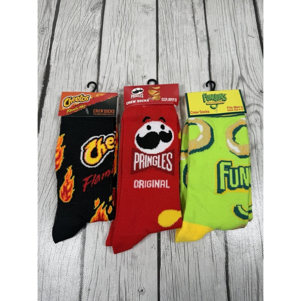 Lot of 3 Novelty Crew Socks Men's Size 6-12 Cheetos Pringles Funyuns NWT